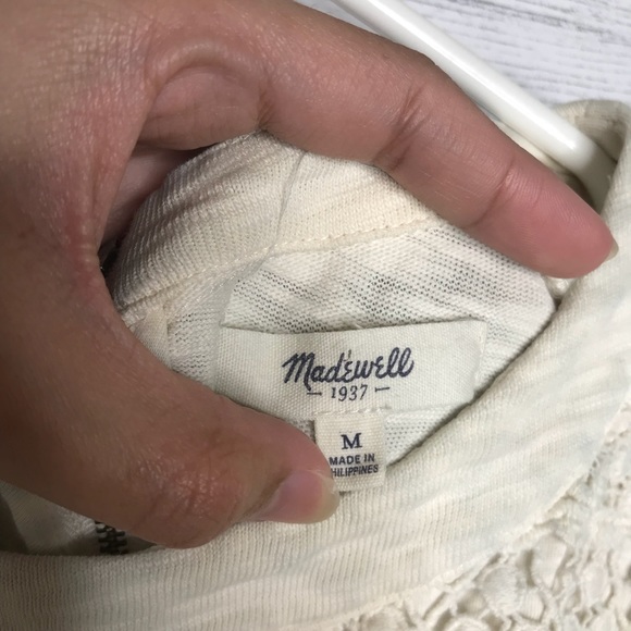 Cream Floral Crochet Eyelet Mix Short Sleeve Shirt - Picture 3 of 6